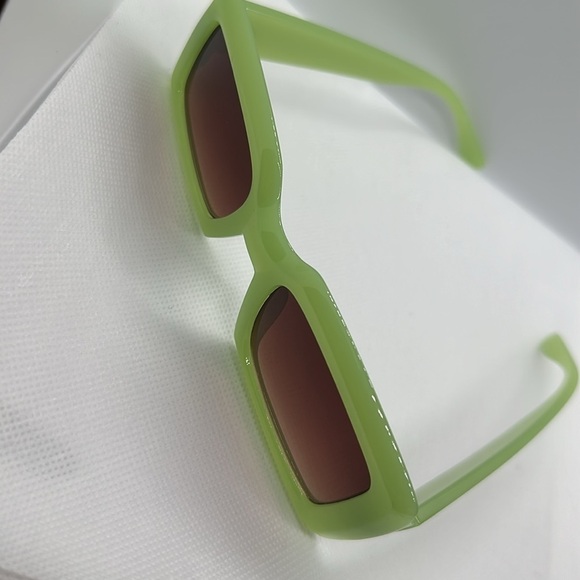 NWT Trendy Lime Green Rectangle Sunglasses | Retro 90s Chunky Frame UV400 Shades main image 5